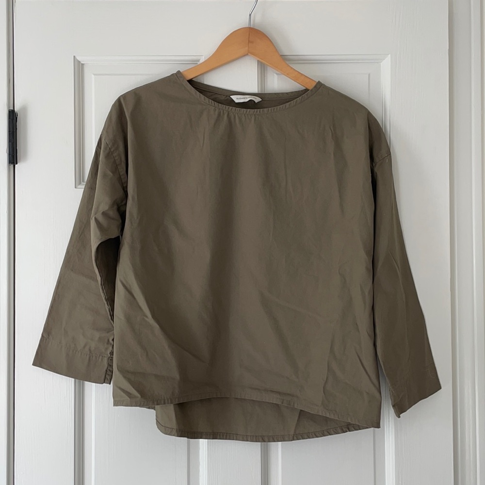 Elizabeth Suzann top in mossy brown/green color, size S.